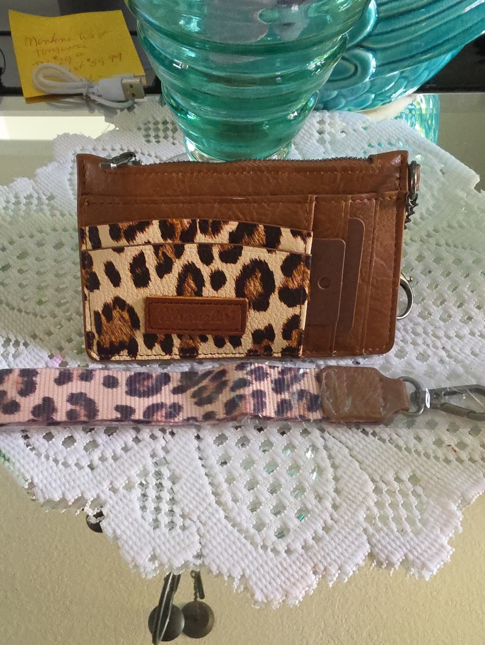 Wrangler Leopard Print Card & Key Holder Wristlet in Brown